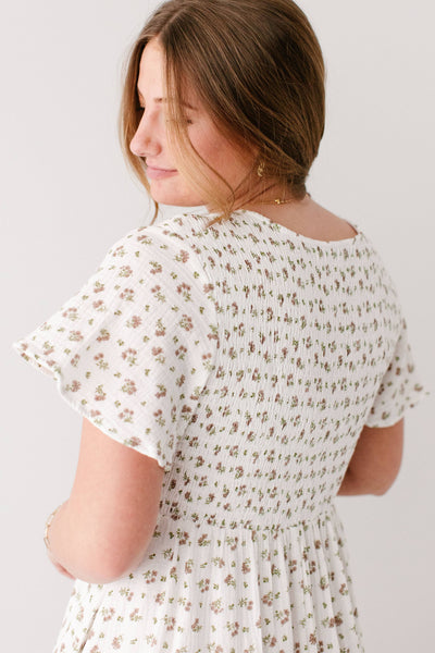 'Lynette' Smocked Bodice Floral Midi Dress