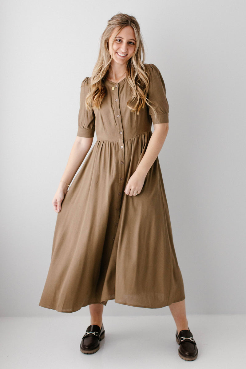'Nora' Button Front A-Line Dress