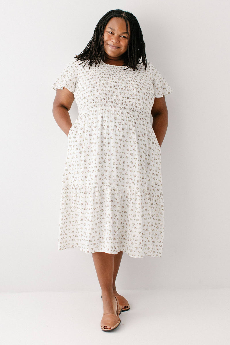 'Lynette' Smocked Bodice Floral Midi Dress
