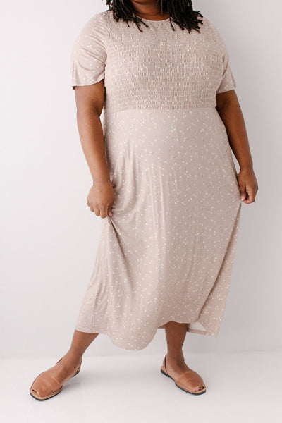 'Vita' Ditsy Floral Smocked Bodice Midi Dress