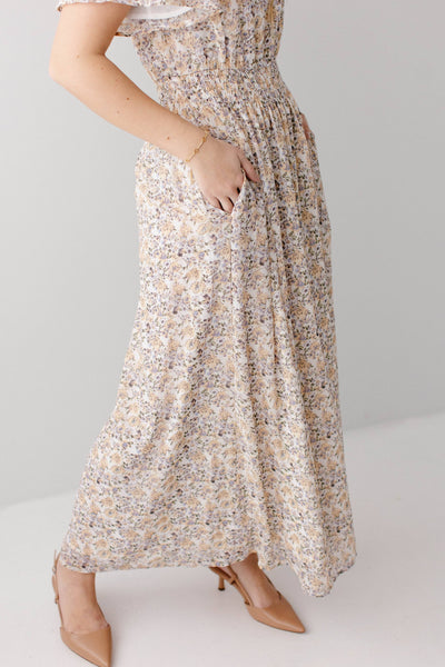'Felicity' Floral Print Smocked Waist Maxi Dress