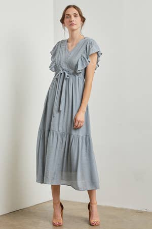 V NECK MIDI DRESS