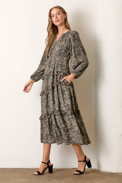 PRINTED FLORAL TIERED MAXI DRESS