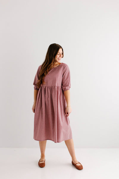 'Beth' Square Neck Gingham Midi Dress