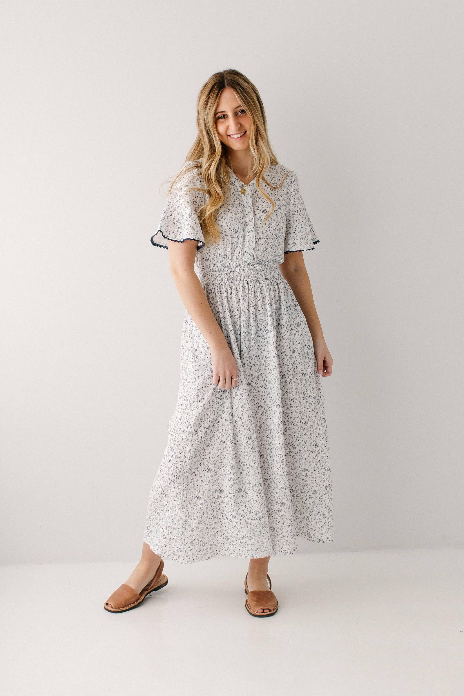 Hadassah Blue Floral Gauze Midi Dress