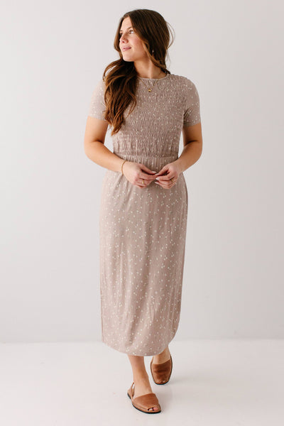 'Vita' Ditsy Floral Smocked Bodice Midi Dress