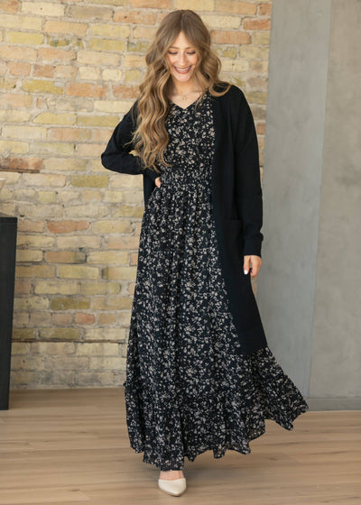 Isabella Black Floral Flutter Sleeve Maxi Dress