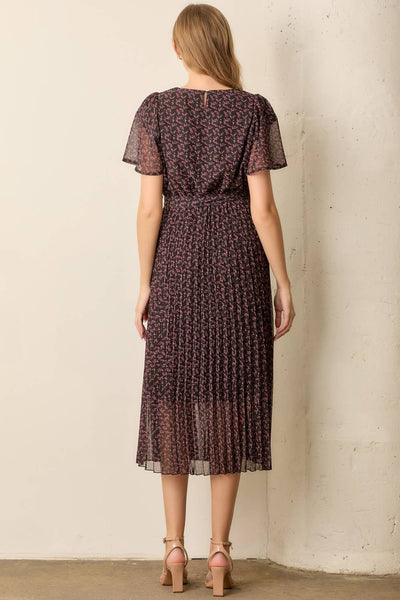PRINTED FLORAL WAIST TIE MIDI DRESS