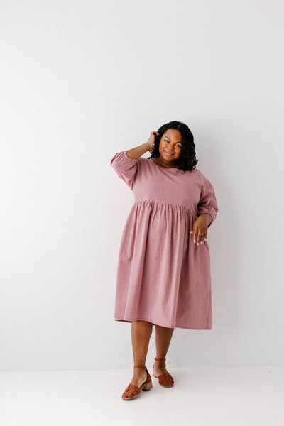 'Beth' Square Neck Gingham Midi Dress