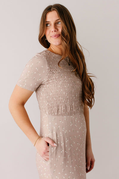 'Vita' Ditsy Floral Smocked Bodice Midi Dress