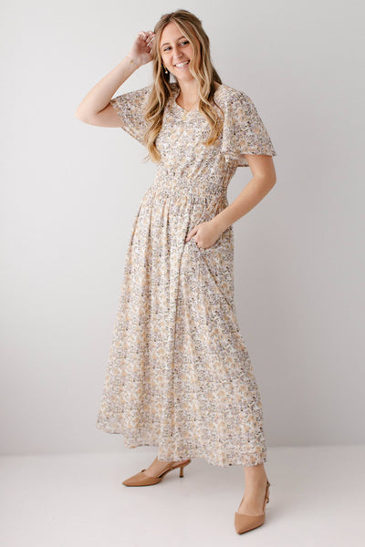 'Felicity' Floral Print Smocked Waist Maxi Dress