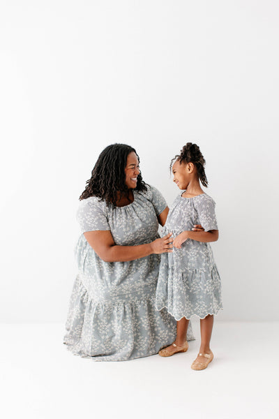 'Georgia' Embroidered Floral Gingham Midi Dress