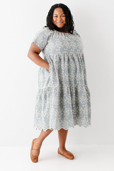 'Georgia' Embroidered Floral Gingham Midi Dress