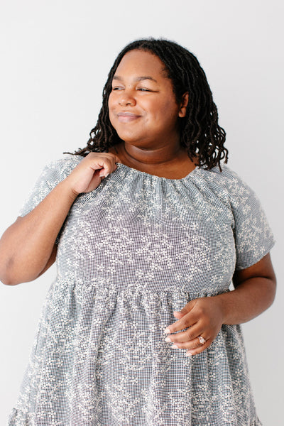 'Georgia' Embroidered Floral Gingham Midi Dress
