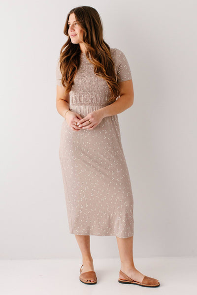 'Vita' Ditsy Floral Smocked Bodice Midi Dress