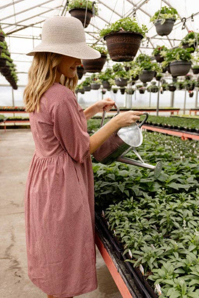 'Beth' Square Neck Gingham Midi Dress
