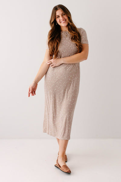 'Vita' Ditsy Floral Smocked Bodice Midi Dress