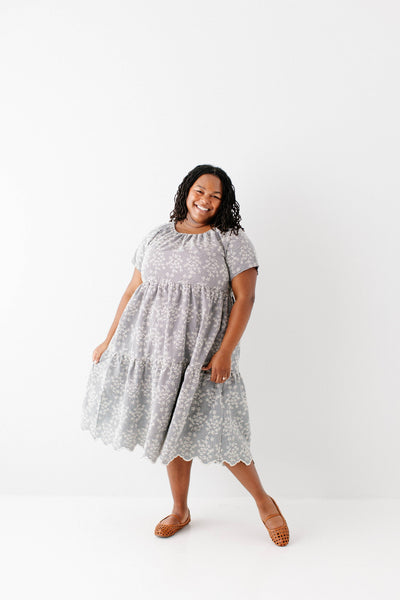 'Georgia' Embroidered Floral Gingham Midi Dress
