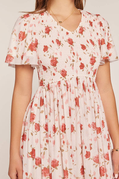Plus Size Printed Mesh Smocking Dress