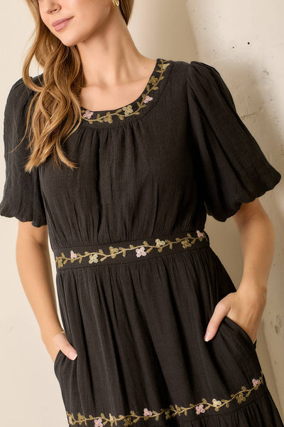PRINTED FLORAL ROUND NECK MAXI DRESS