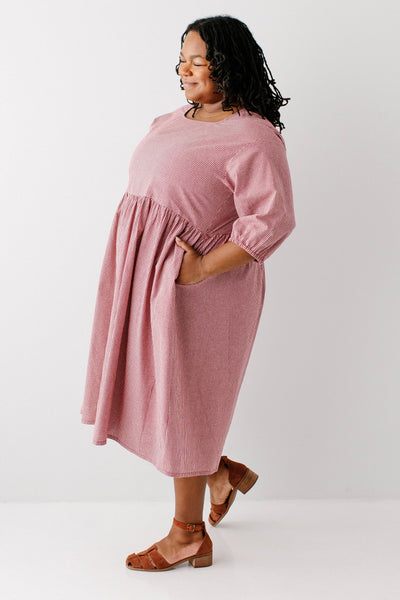 'Beth' Square Neck Gingham Midi Dress