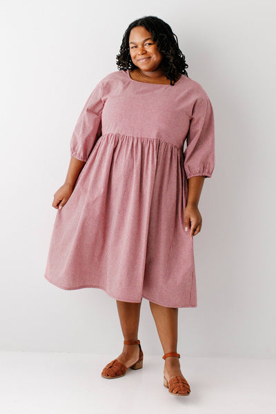 'Beth' Square Neck Gingham Midi Dress
