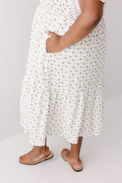 'Lynette' Smocked Bodice Floral Midi Dress