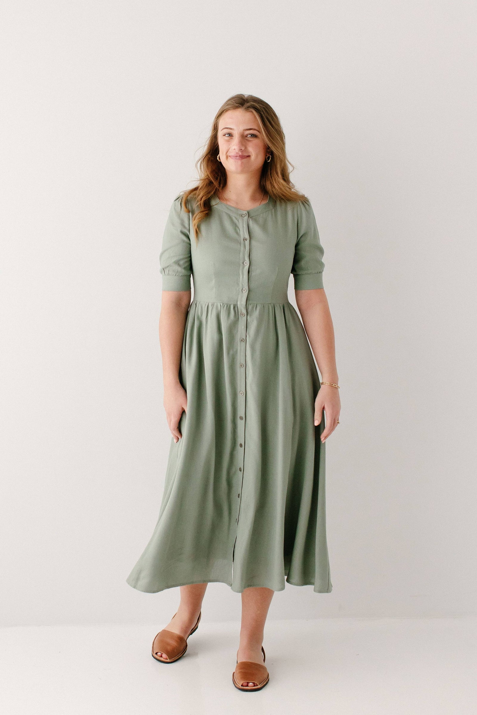 'Nora' Button Front A-Line Dress
