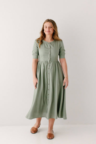 'Nora' Button Front A-Line Dress