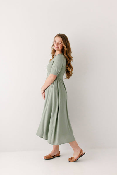 'Nora' Button Front A-Line Dress