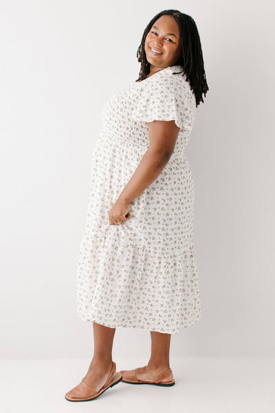 'Lynette' Smocked Bodice Floral Midi Dress