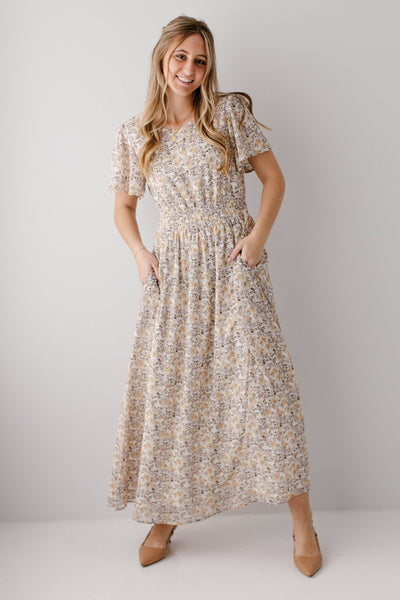 'Felicity' Floral Print Smocked Waist Maxi Dress