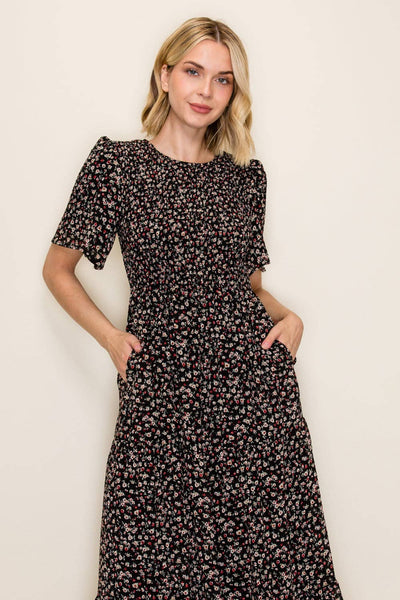 Ditsy Floral Smocked Midi Dress