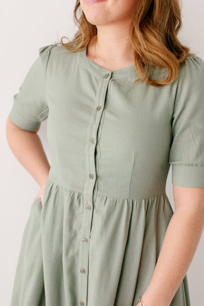 'Nora' Button Front A-Line Dress