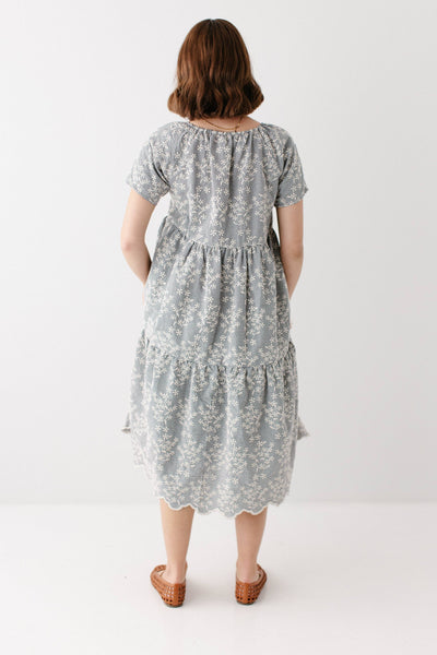 'Georgia' Embroidered Floral Gingham Midi Dress