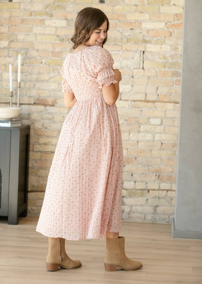 Celine Puff Sleeve Pink Floral Maxi Dress