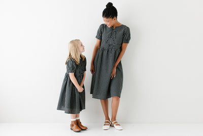 'Ellie' Girl Bow Front Plaid Midi Dress FINAL SALE