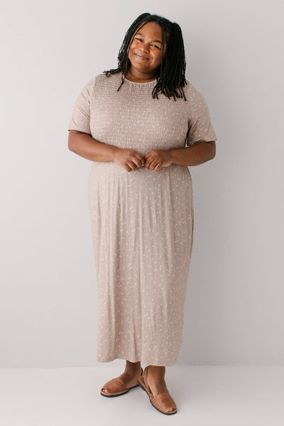 'Vita' Ditsy Floral Smocked Bodice Midi Dress