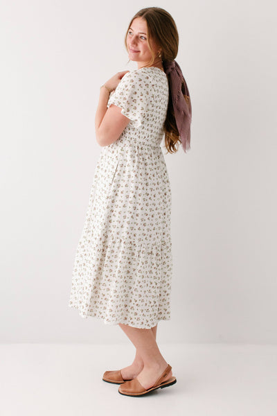 'Lynette' Smocked Bodice Floral Midi Dress