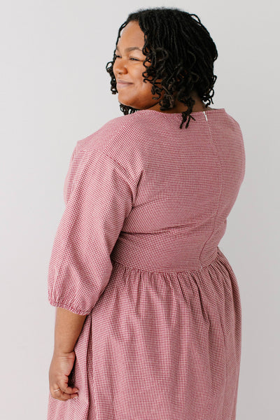 'Beth' Square Neck Gingham Midi Dress