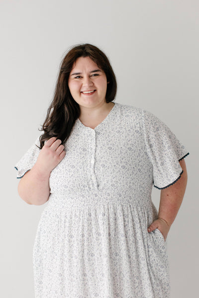 Hadassah Blue Floral Gauze Midi Dress