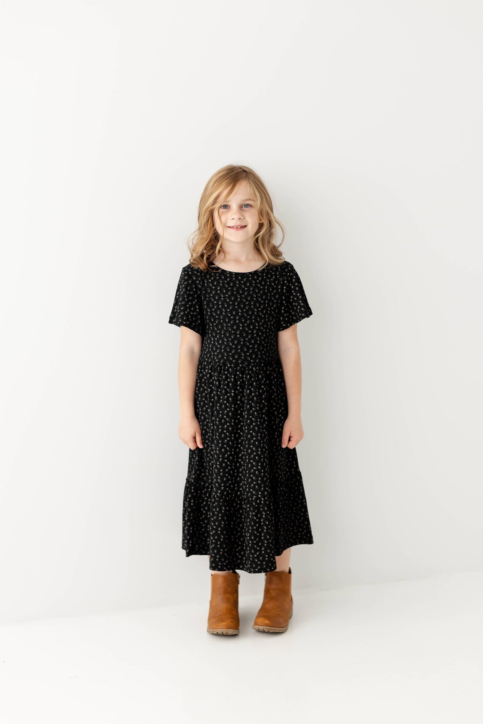 'Shiloh' Girl Floral Ribbed Tiered Dress