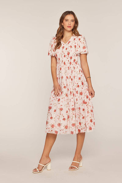 Plus Size Printed Mesh Smocking Dress