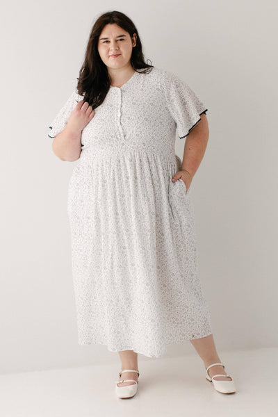 Hadassah Blue Floral Gauze Midi Dress