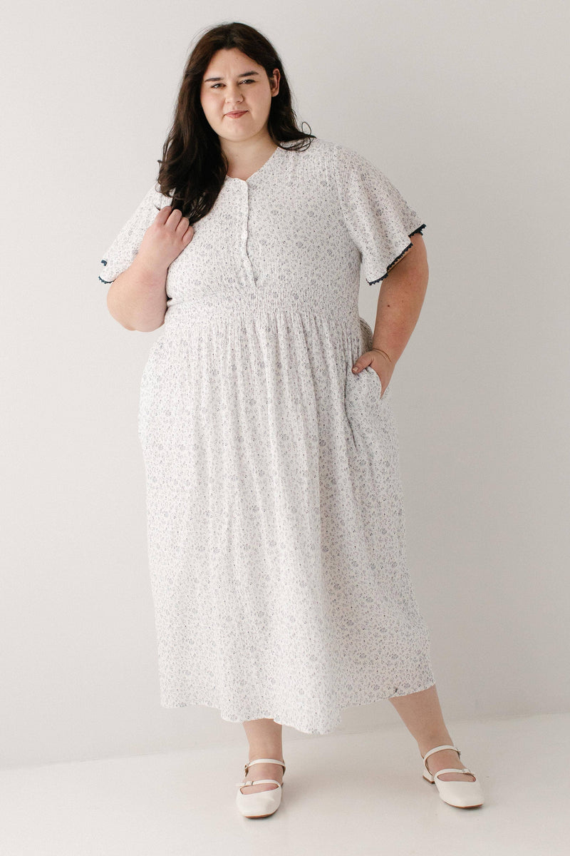 Hadassah Blue Floral Gauze Midi Dress