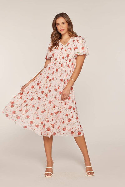 Plus Size Printed Mesh Smocking Dress