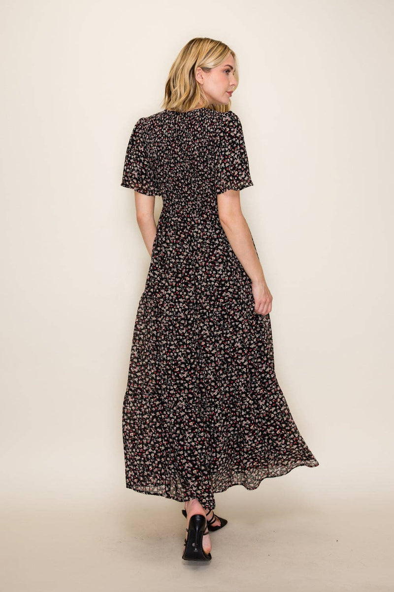 Ditsy Floral Smocked Midi Dress