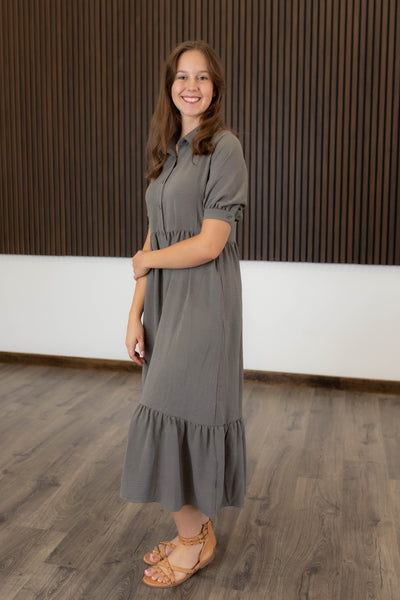 Grey, Button down Dress