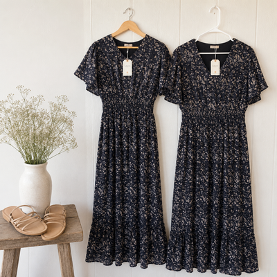 Isabella Black Floral Flutter Sleeve Maxi Dress