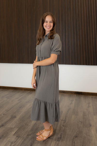 Grey, Button down Dress